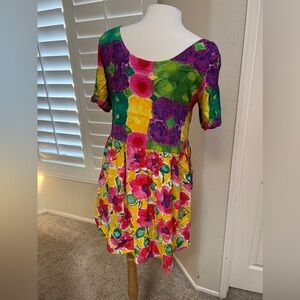 Vintage Jams World Flora  Tropical‎  Hawaiian Tiered Colorful Pockets  Dress XL